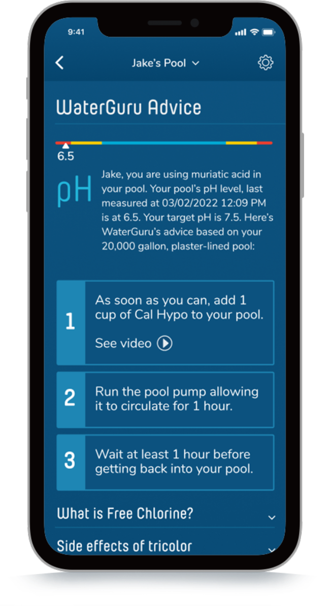 screenshot of waterguru app - expert pool advice